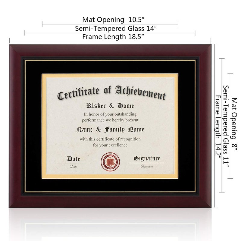ELSKER&HOME Picture Frame - Classic Cherry Wood, 10.5x11 inches, Certificate Frame with Semi-Tempered Glass, Velvet Mat, Black - Image 3
